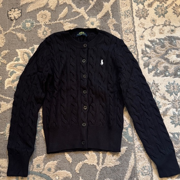 Polo Ralph Lauren Sweaters - Polo by Ralph Lauren Black Cable-Knit Button Cardigan with Logo